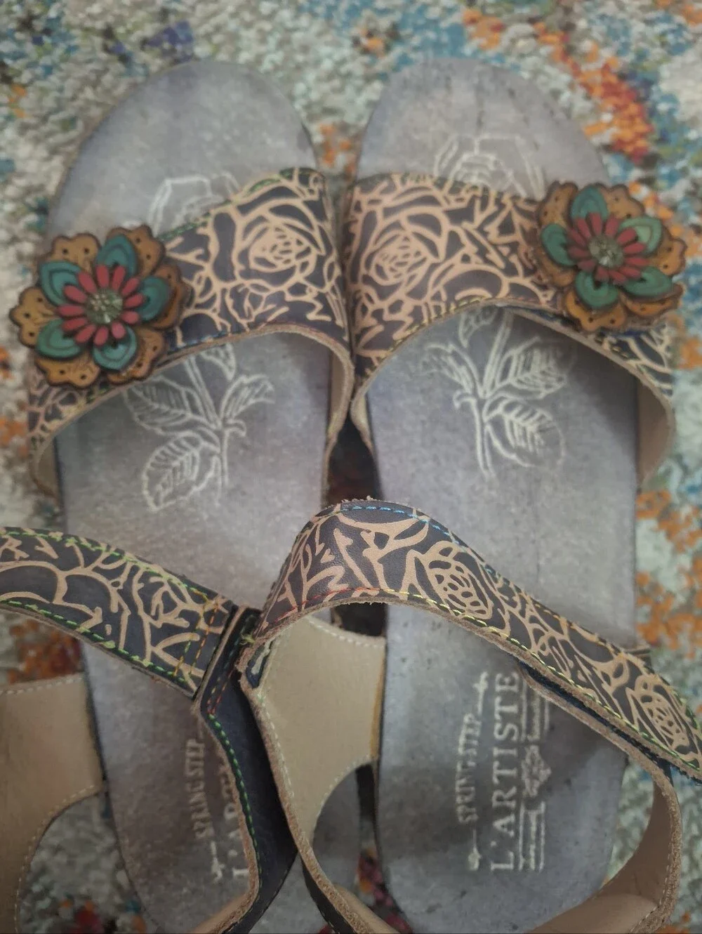Floral Accent Brown Platform Sandals - Women